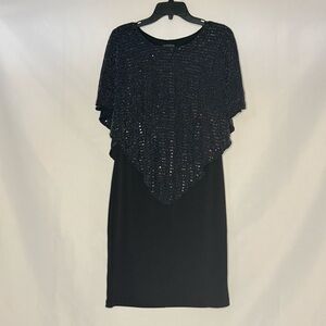 En Focus Studio Black Sequin Overlay Cocktail Dress | Knee-Length | Size 8 | EUC